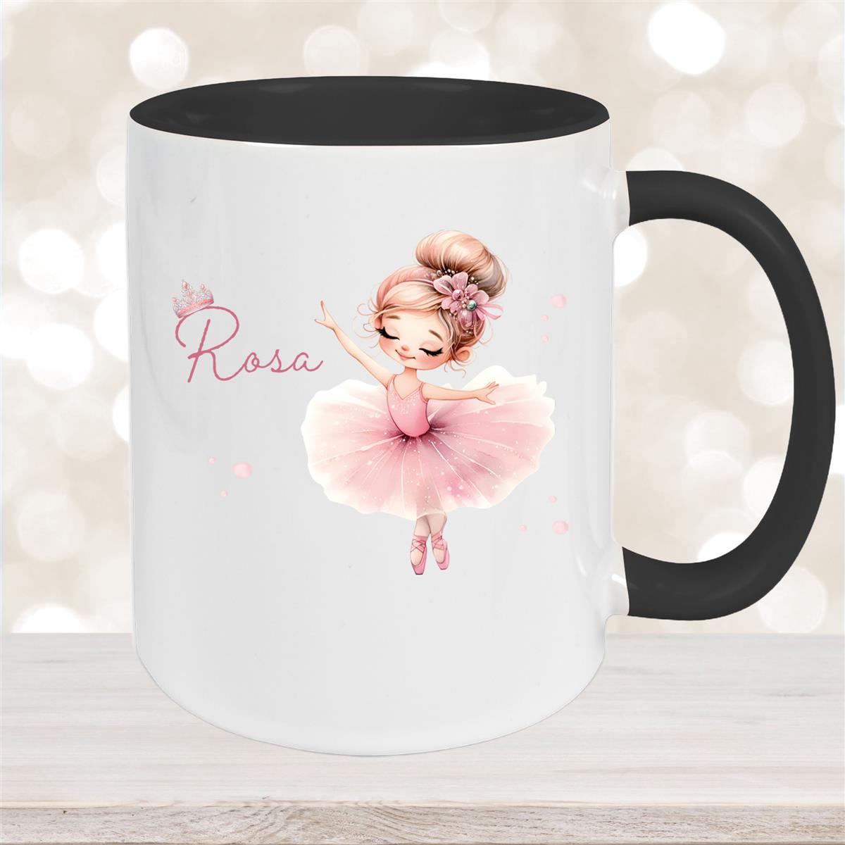 Tasse Ballerina #3 Wunschname Keramik Kinderbecher personalisiert Schwarz