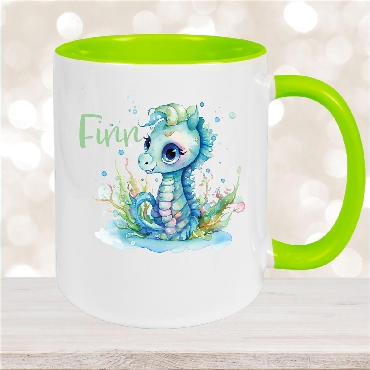Tasse Wunschname Meerestiere-Seepferdchen 1 Keramik Kinderbecher versch. Farben