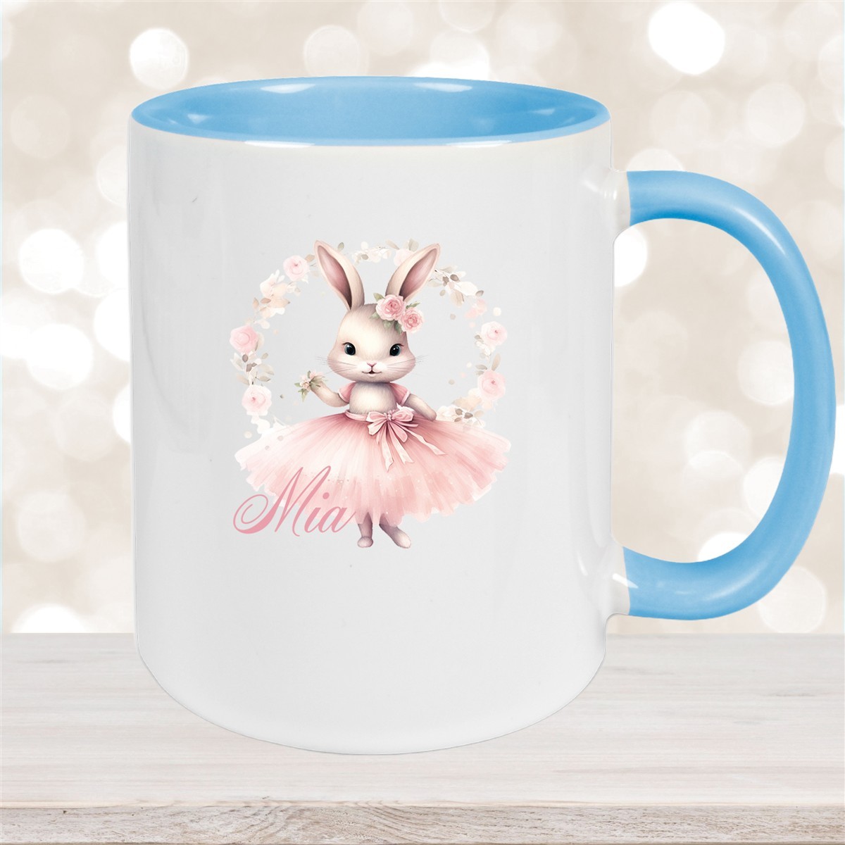 Tasse Ballerina #5 Wunschname Keramik Kinderbecher personalisiert Hellblau