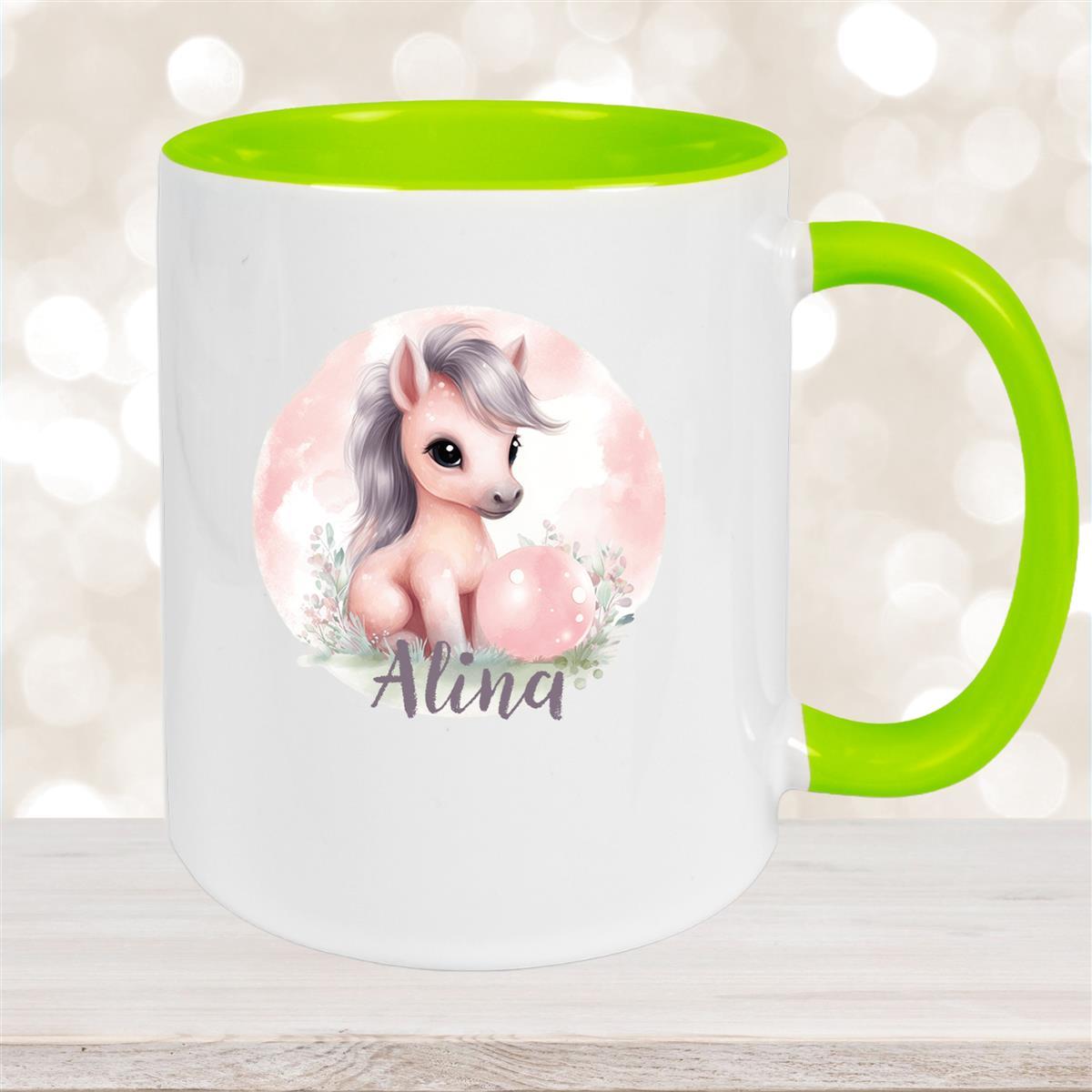 Tasse Pferd #7 Wunschname Keramik Kinderbecher personalisiert Grün