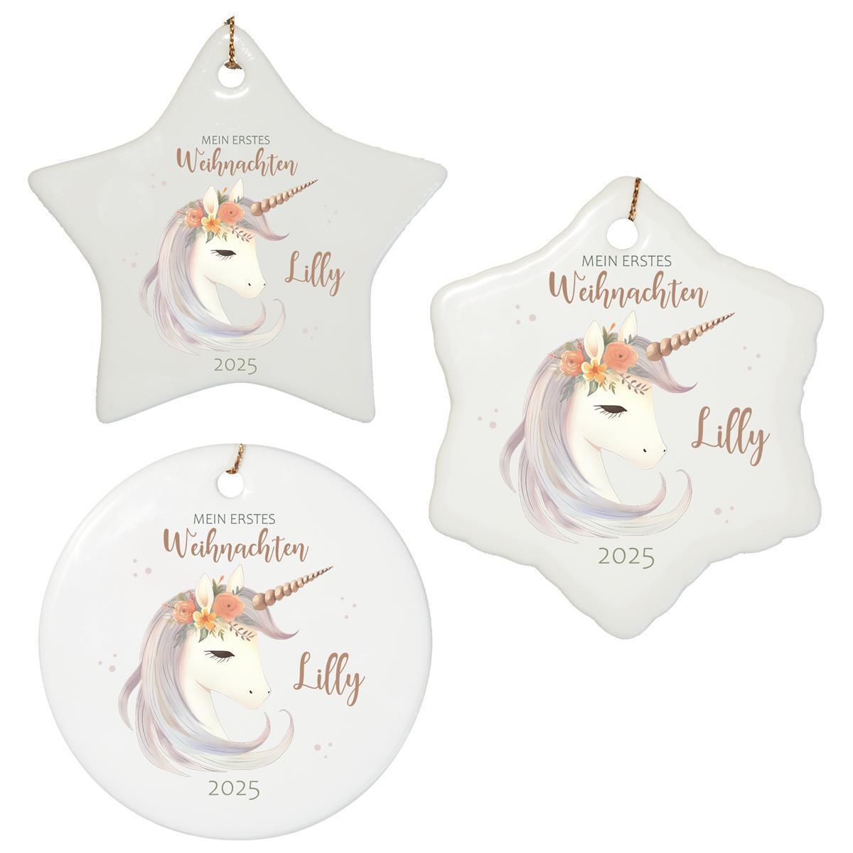 Weihnachtsanhänger personalisiert Einhorn mein erstes Weihnachten 1 Name Motiv Anhänger Keramik, Weihnachtsschmuck, Weihnachtskugel, Christbaumschmuck versch. Formen