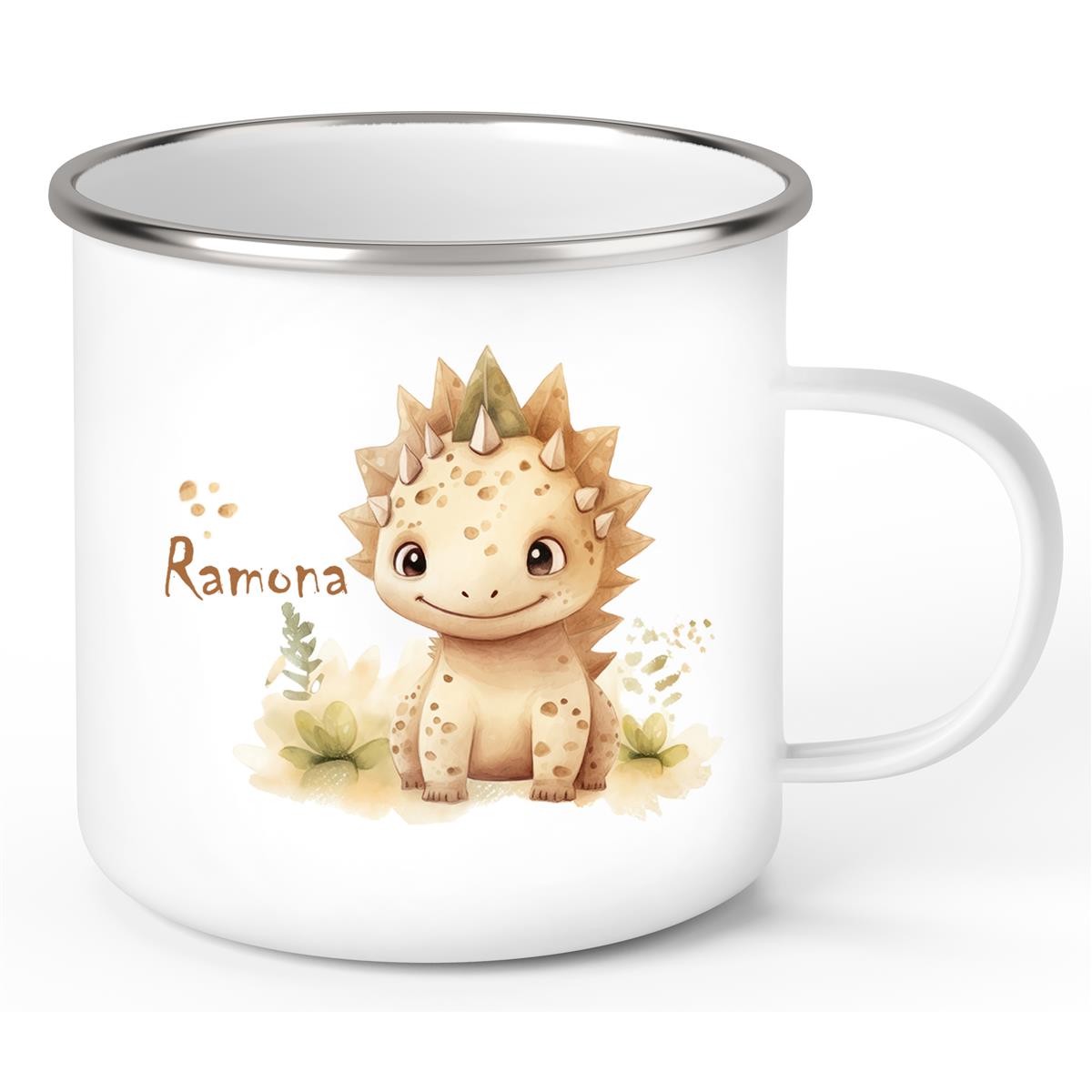 Tasse Wunschname Dino 2 Emaille Kinderbecher