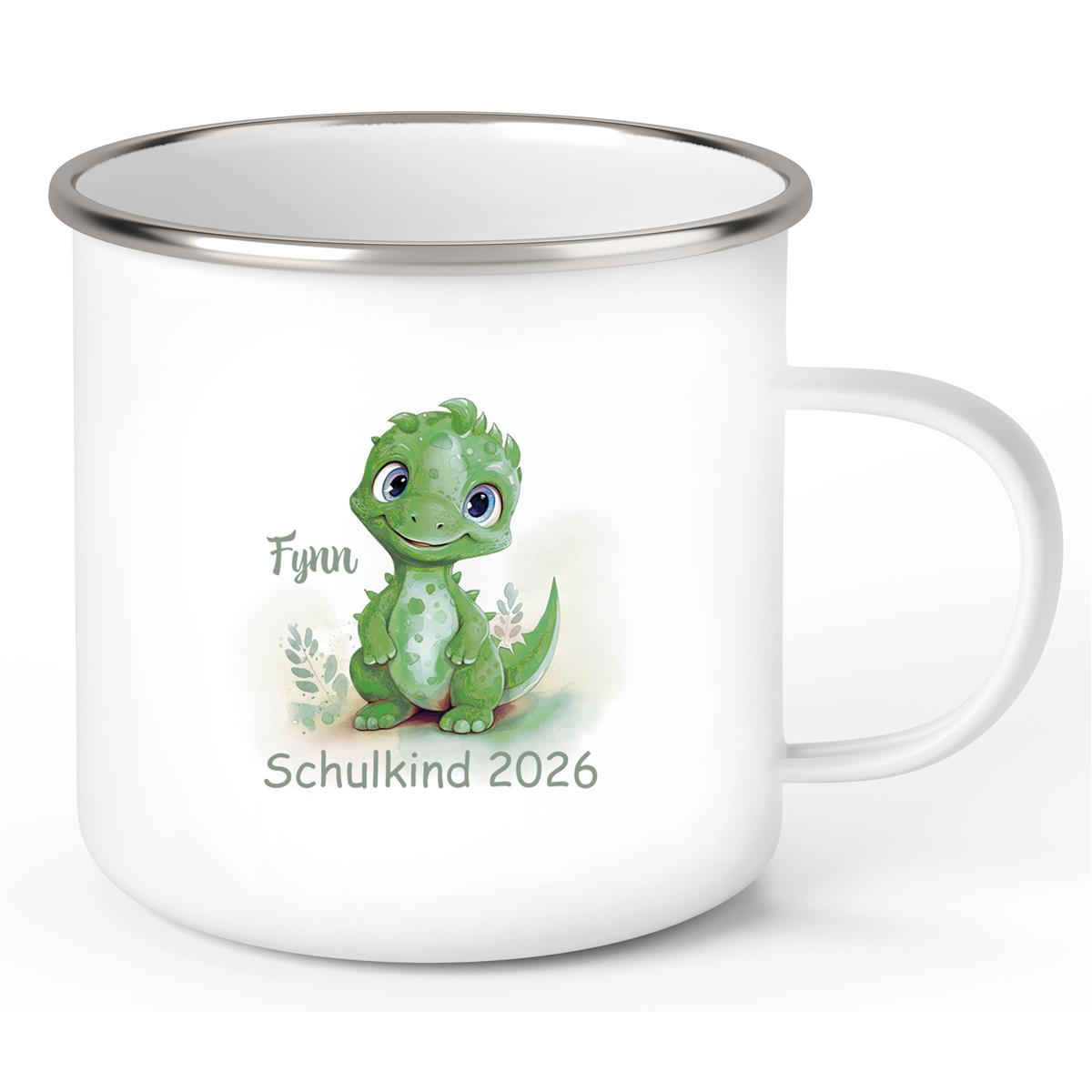 Tasse Schulkind 11 Wunschname Dino 2 Emaille Kinderbecher Personalisiert