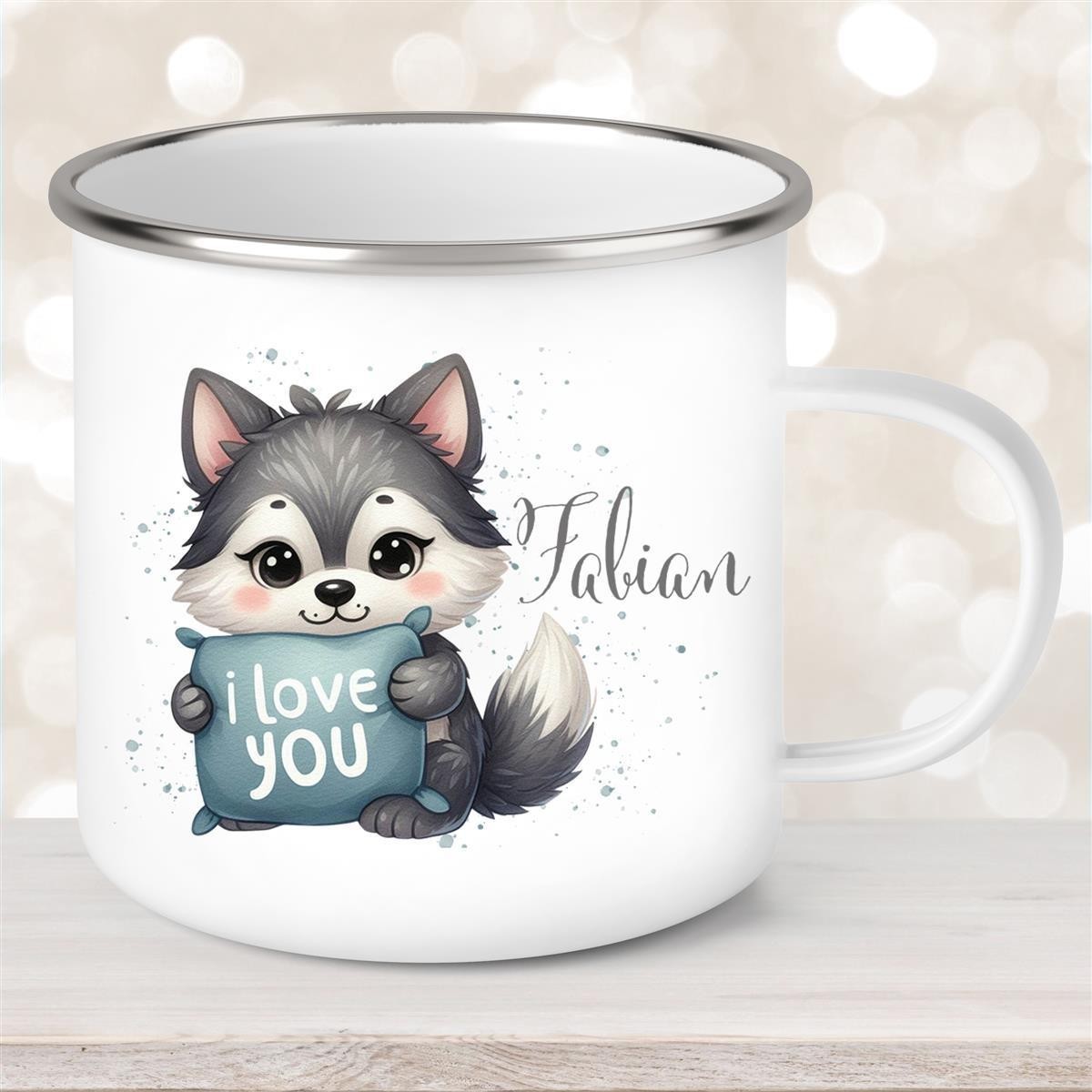 Tasse Liebe - Fuchs Valentinstag Wunschnamen Emaille personalisiert