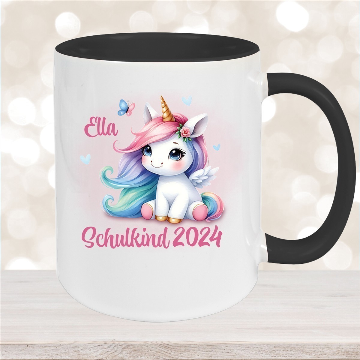 Tasse Schulkind #09 Wunschname Einhorn #2 Keramik Kinderbecher Personalisiert versch. Farben