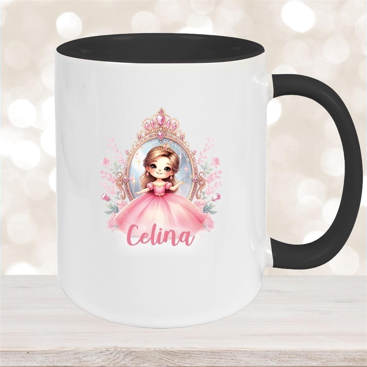 Tasse Kinder Prinzessin 2 Wunschname Keramik Kinderbecher personalisiert versch. Farben