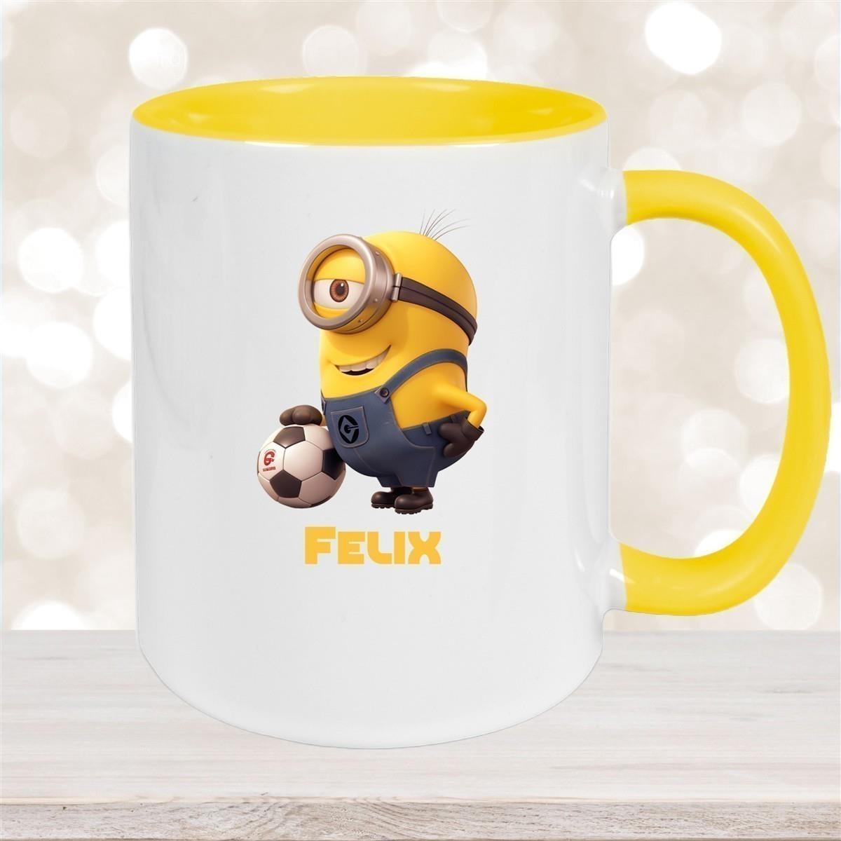 Tasse Minions Kinder Minion 8 Fußball Wunschname Keramik Kinderbecher personalisiert versch. Farben