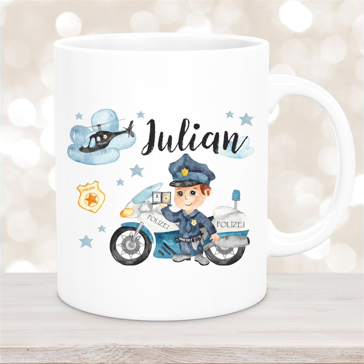 Tasse Polizei #2 Wunschname Keramik Kinderbecher personalisiert Weiß