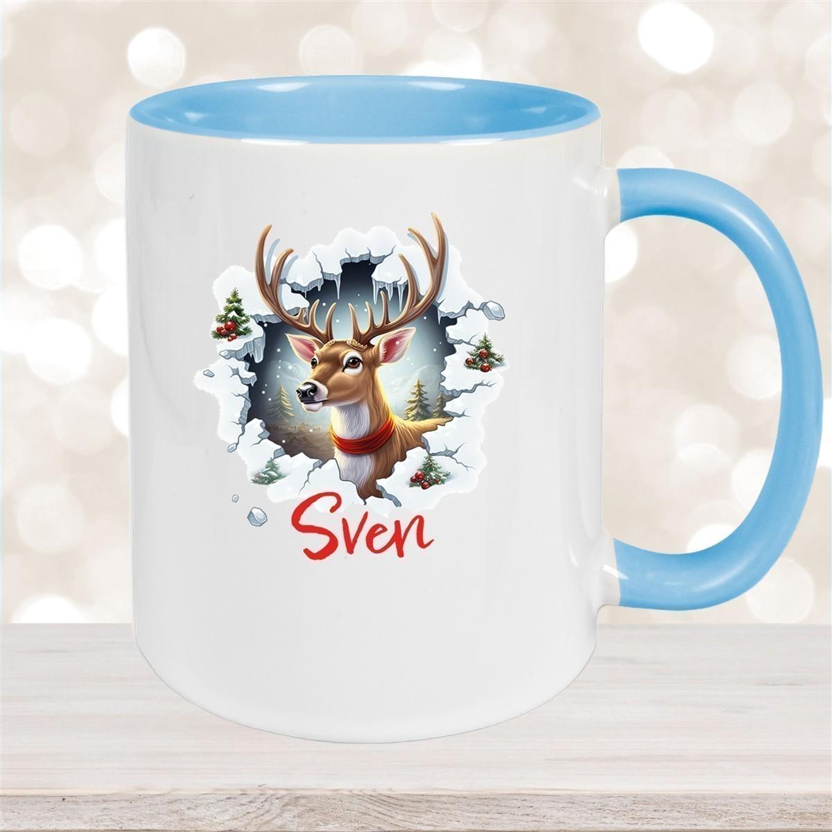 Tasse Wunschname Christmas Rentier 3 Keramik Kinderbecher versch. Farben