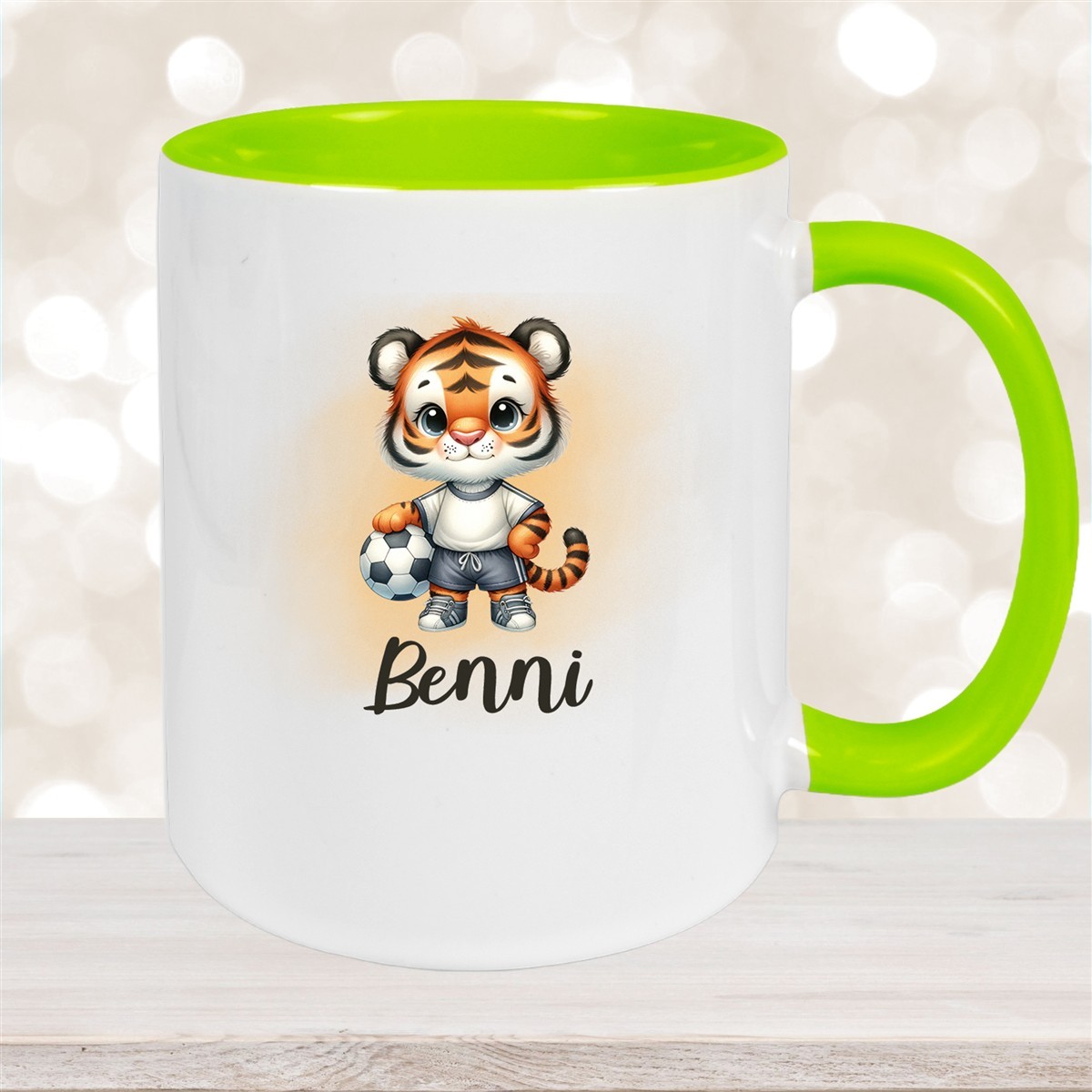Tasse Wunschname Fußball #16 Personalisiert Tiger Keramik Kinderbecher versch. Farben
