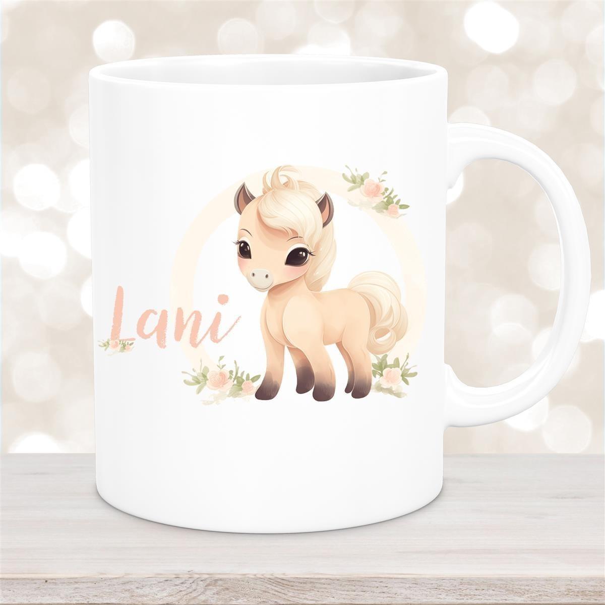 Tasse Pferd 4 Wunschname Keramik Kinderbecher personalisiert versch. Farben