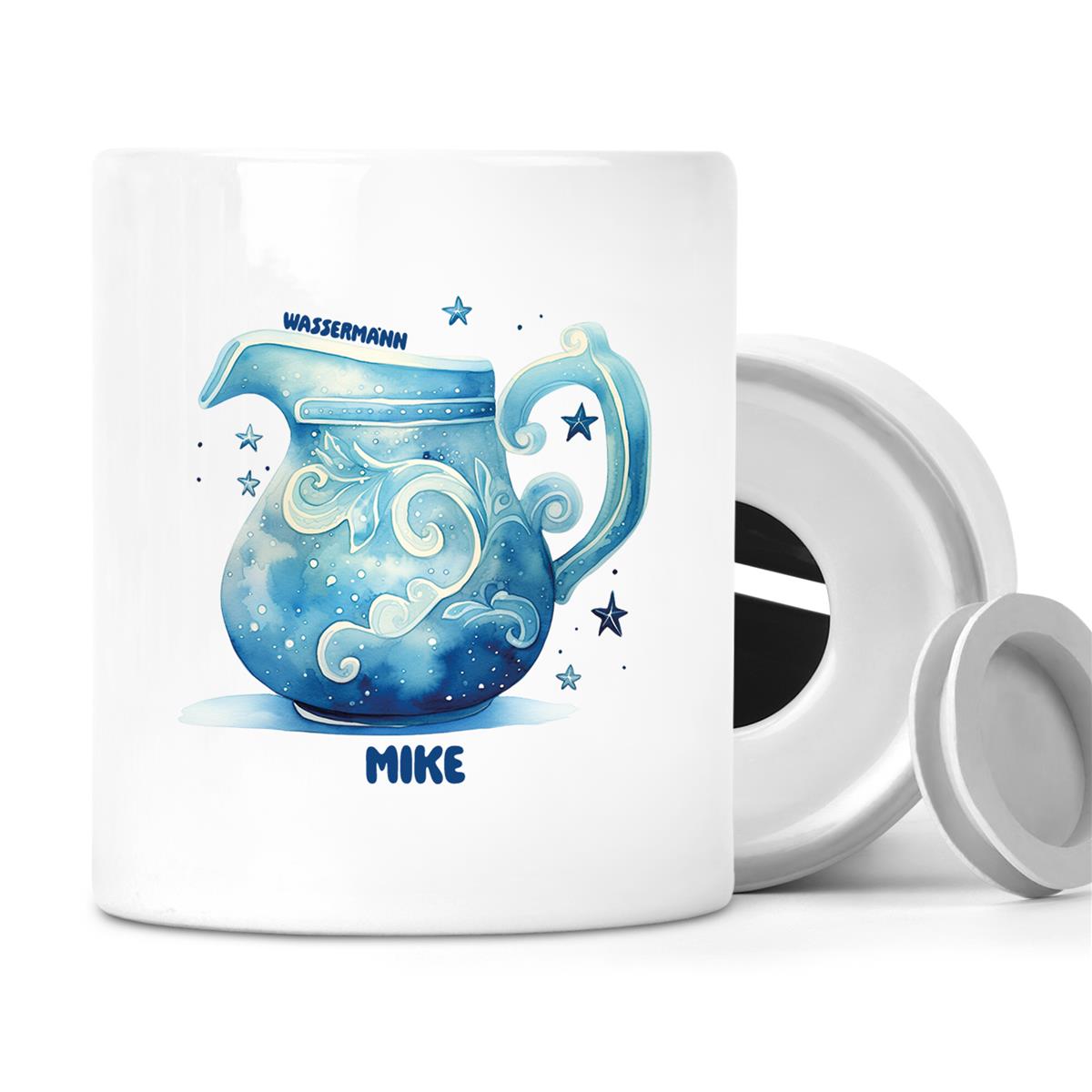 Spardose mit Wunschname Sternzeichen Wassermann 1 personalisiert