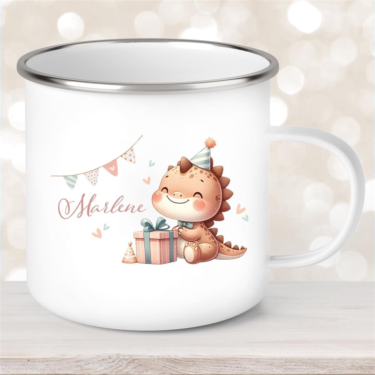 Tasse Wunschname Dino #18 Emaille Kinderbecher