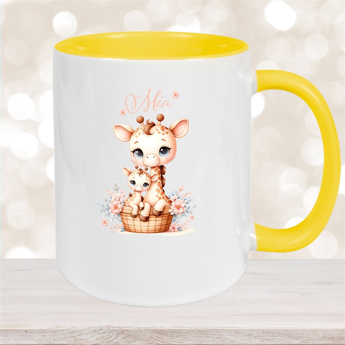 Tasse Wunschname Giraffe #2 Kinderbecher Keramik Gelb