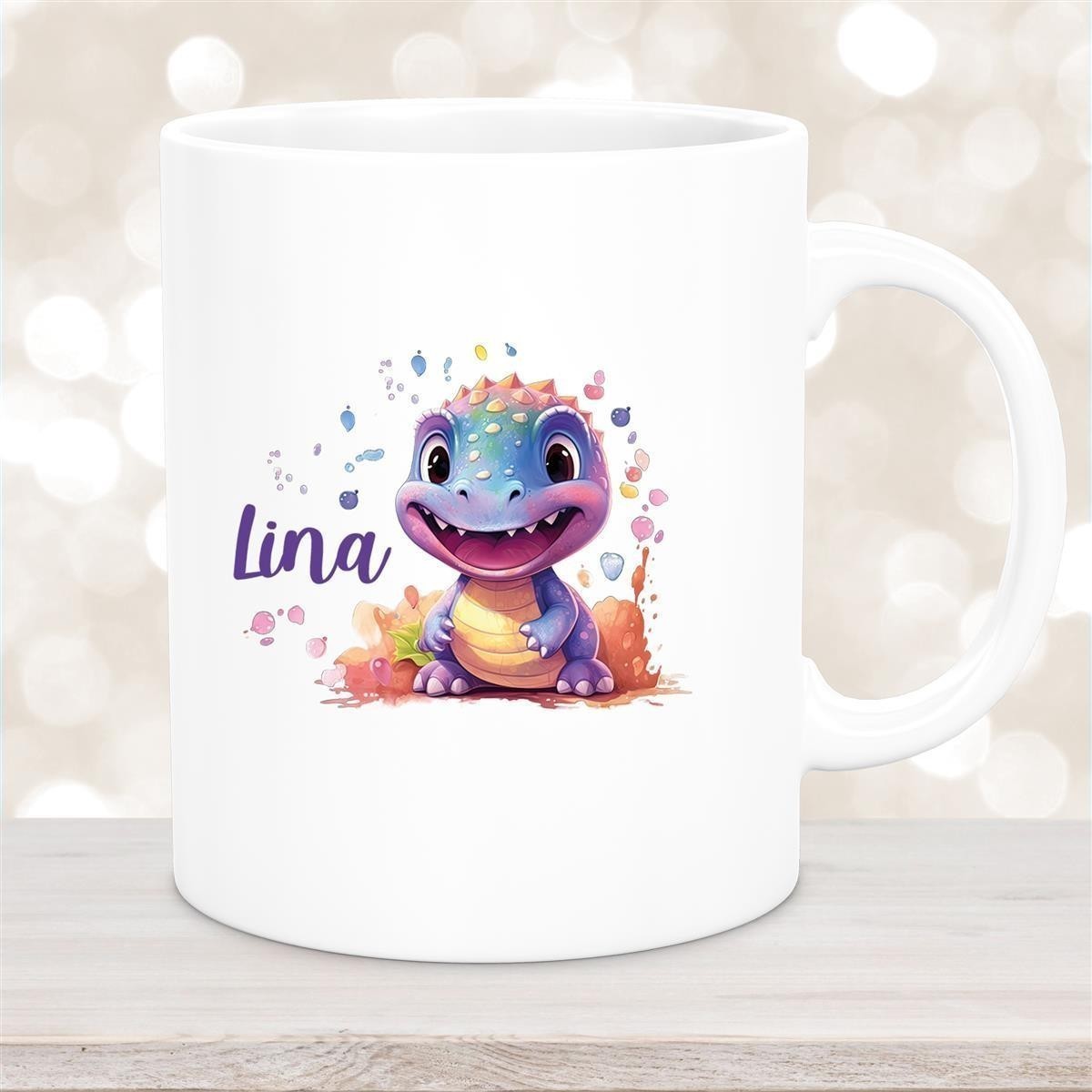 Tasse Dino #9 Wunschname Keramik Kinderbecher Personalisiert versch. Farben