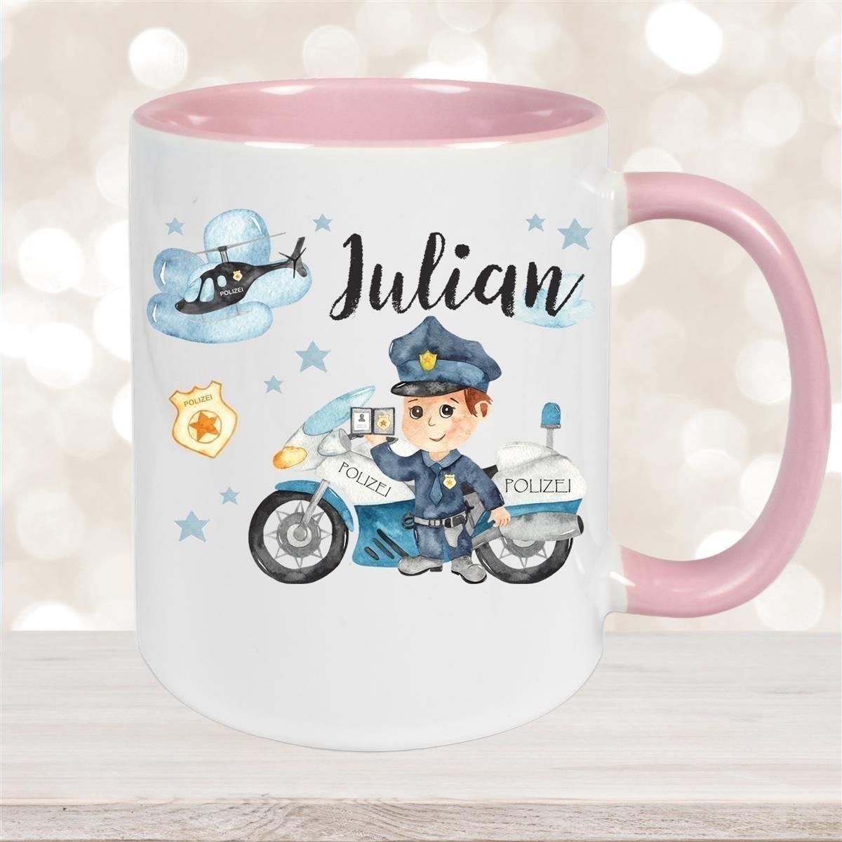 Tasse Polizei 2 Wunschname Keramik Kinderbecher personalisiert versch. Farben