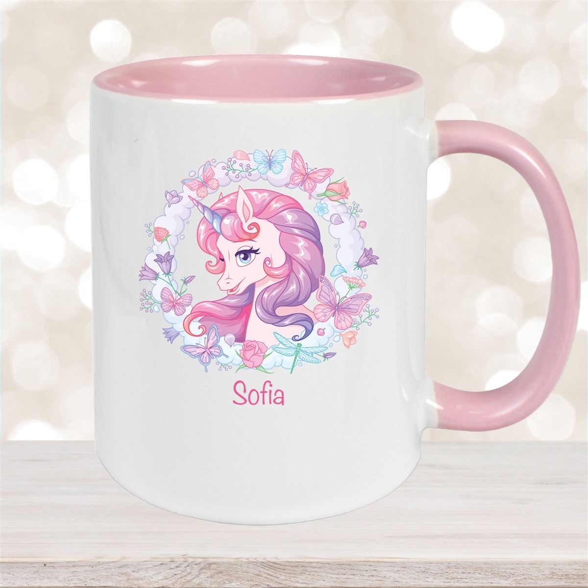 Tasse Wunschname Einhorn #1 Keramik Kinderbecher personalisiert Altrosa
