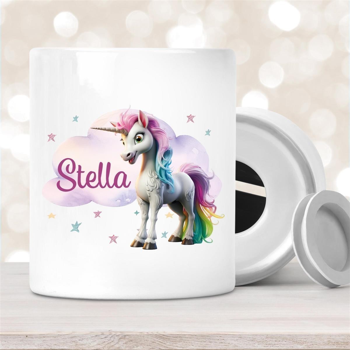 Spardose mit Wunschname Einhorn Wolke #4 personalisiert Spardose mit Wunschname Einhorn Wolke #4 personalisiert