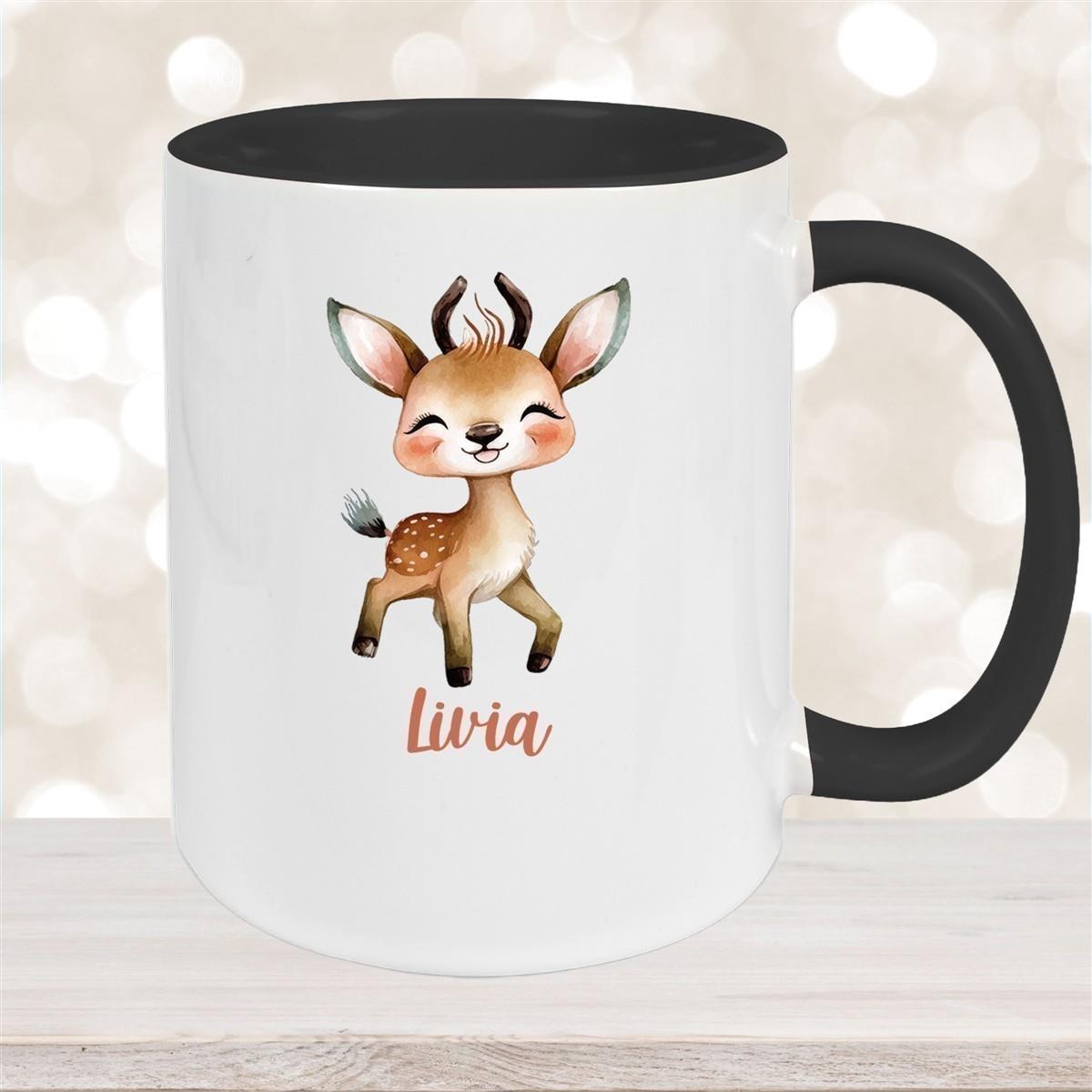 Tasse Wunschname Reh 1 Keramik Kinderbecher versch. Farben
