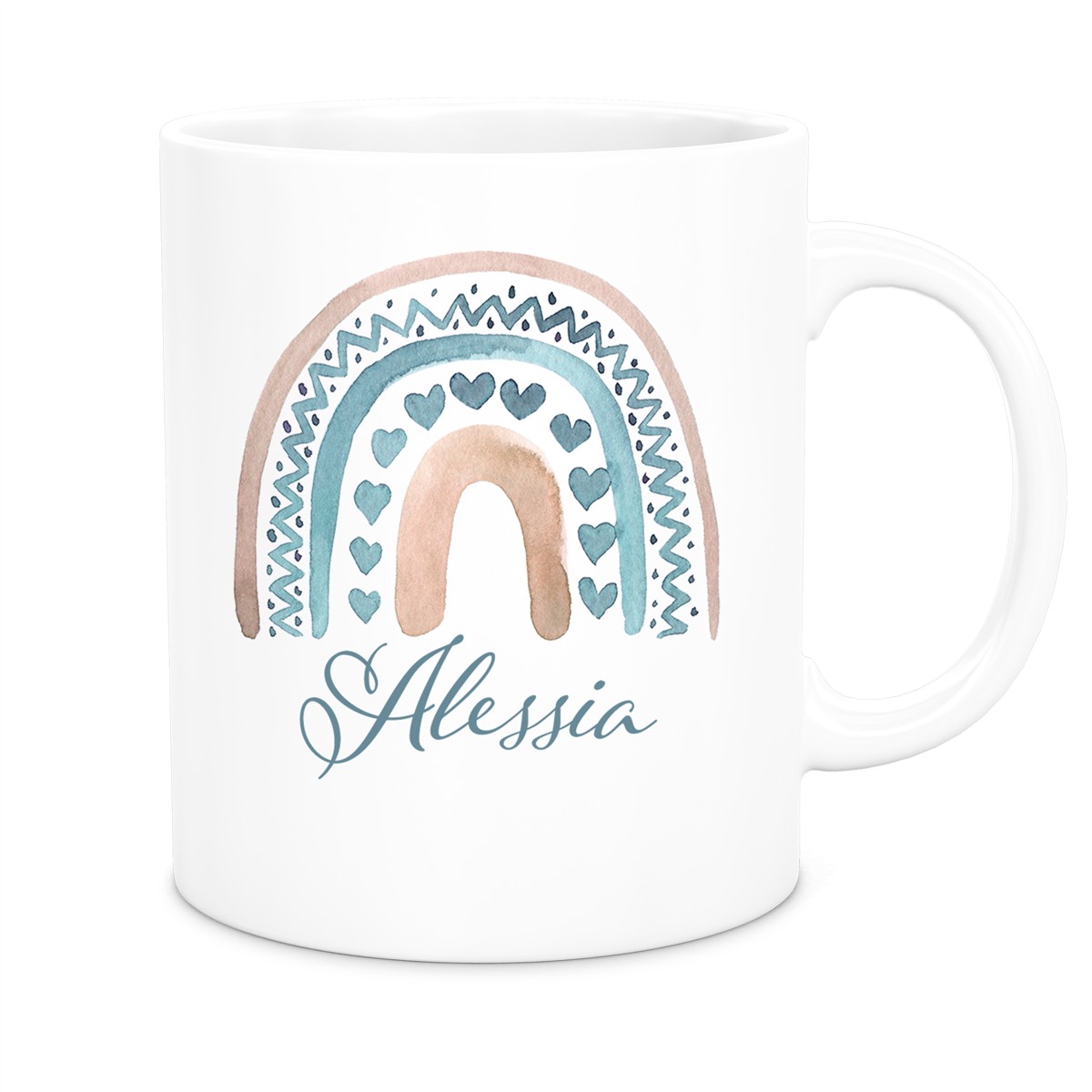 Tasse Wunschname Regenbogen #5 Keramik Kinderbecher Weiß