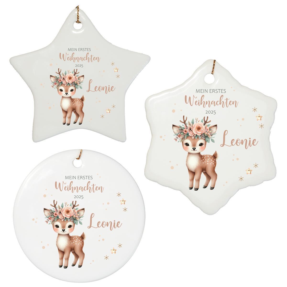 Weihnachtsanhänger personalisiert Reh mein erstes Weihnachten Name Motiv Anhänger Keramik, Weihnachtsschmuck, Weihnachtskugel, Christbaumschmuck versch. Formen