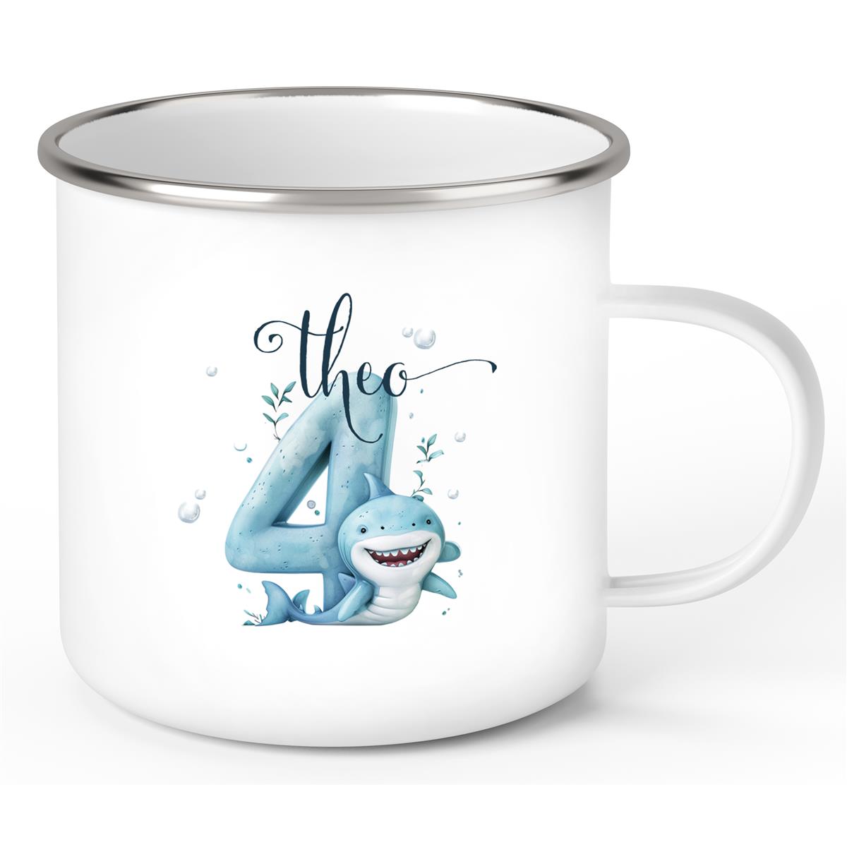 Tasse Geburtstag Hai Zahl 1 Wunschname Emaille
