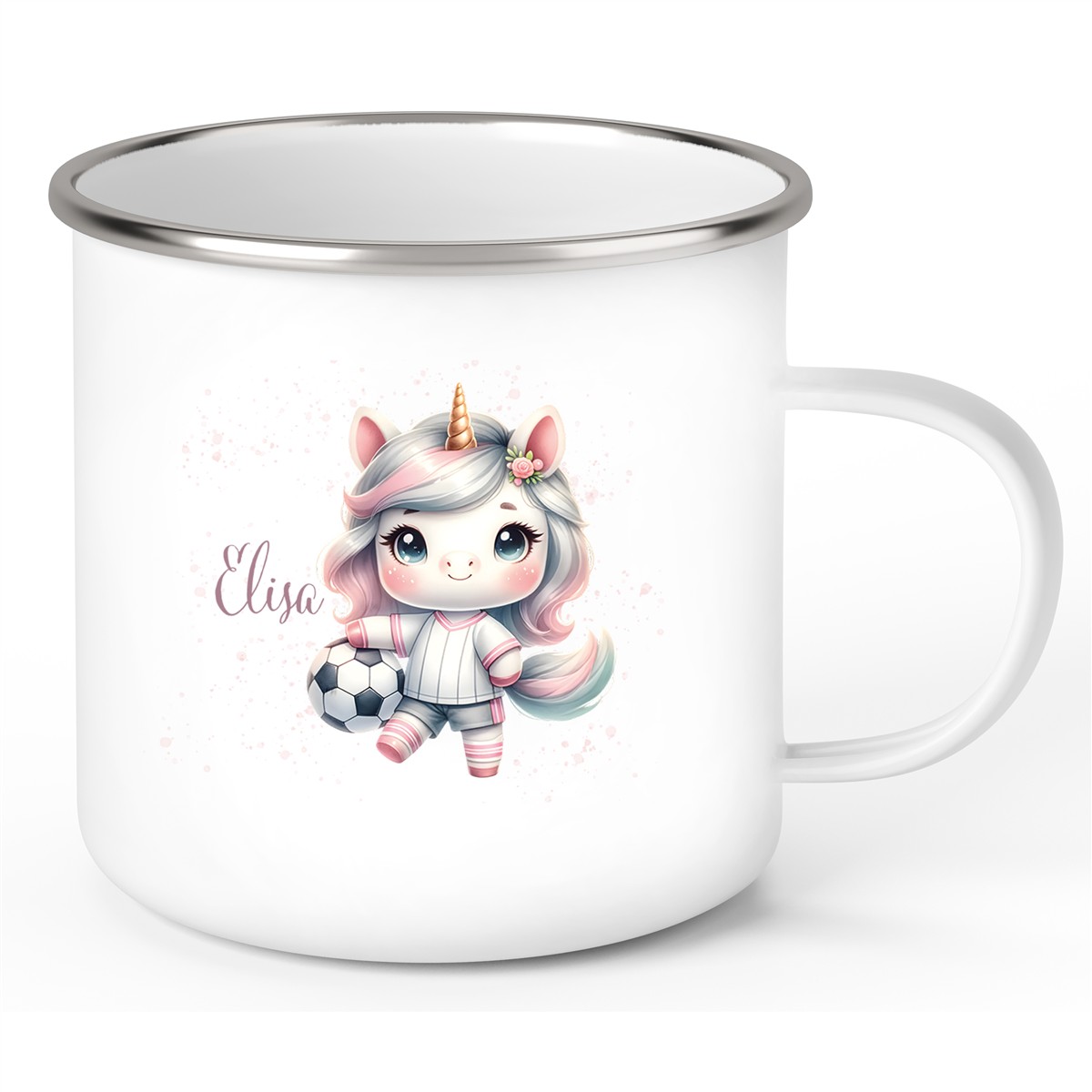 Tasse Fußball #10 Wunschname Emaille Kinderbecher personalisiert