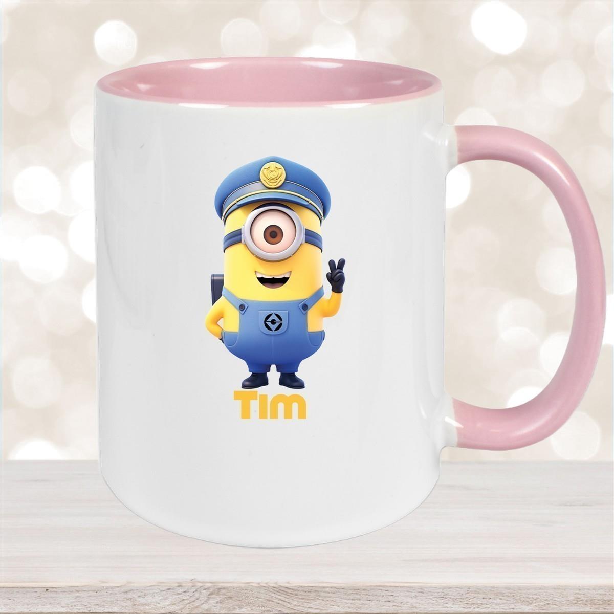Tasse Minions Kinder Minion 5 Polizei Wunschname Keramik Kinderbecher personalisiert versch. Farben