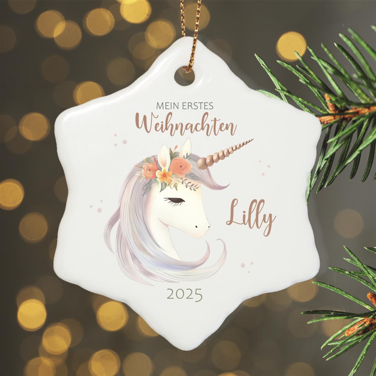 Weihnachtsanhänger personalisiert Einhorn mein erstes Weihnachten 1 Name Motiv Anhänger Keramik, Weihnachtsschmuck, Weihnachtskugel, Christbaumschmuck versch. Formen