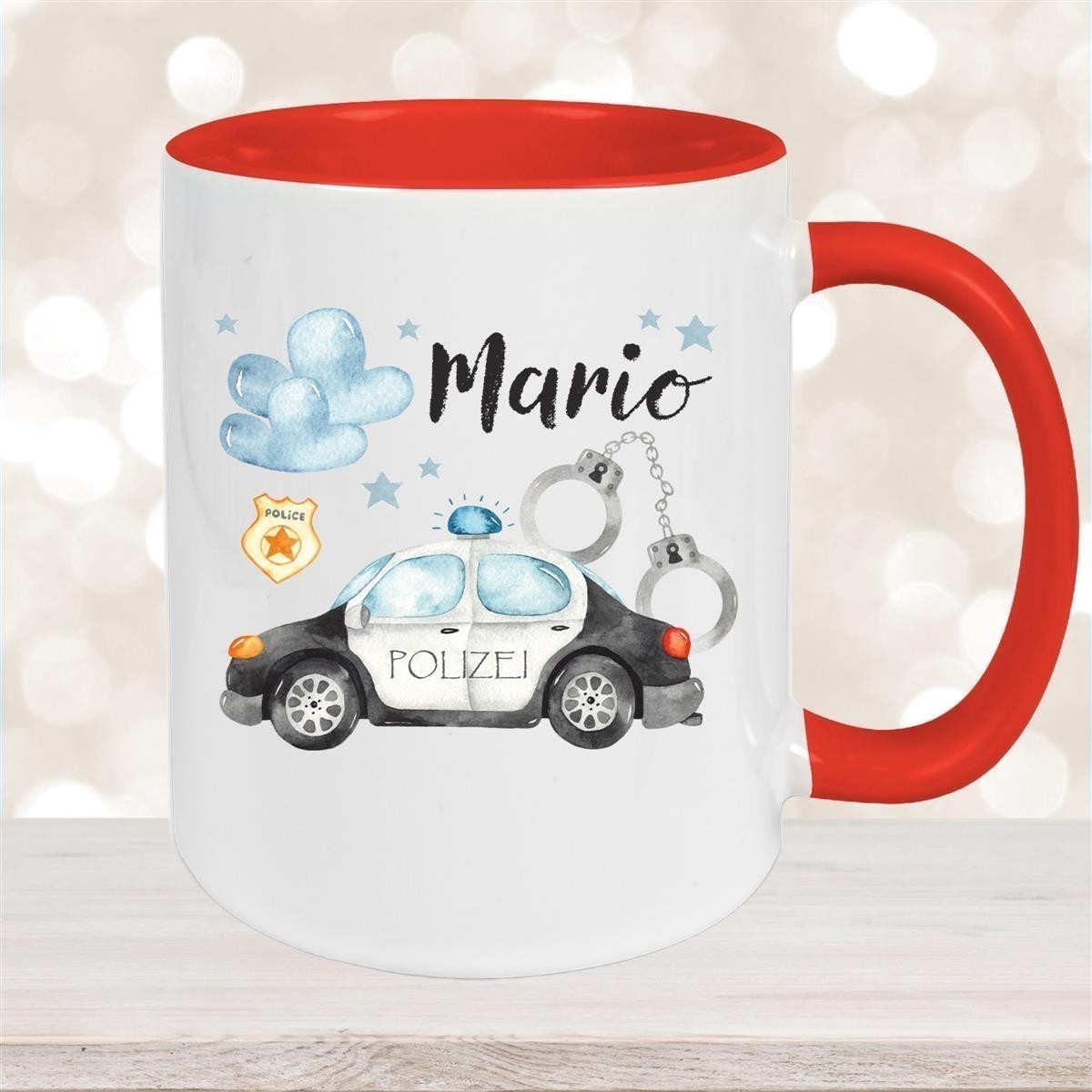 Tasse Polizei #1 Wunschname Keramik Kinderbecher personalisiert versch. Farben