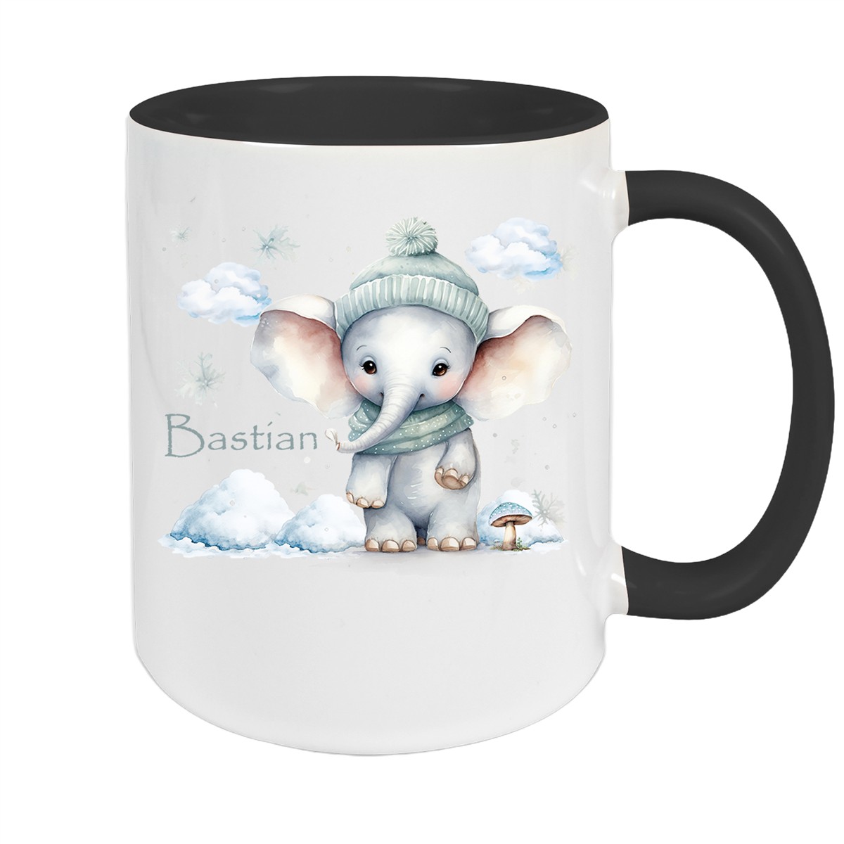 Tasse Wunschname Christmas Elefant #2 Keramik Kinderbecher Schwarz
