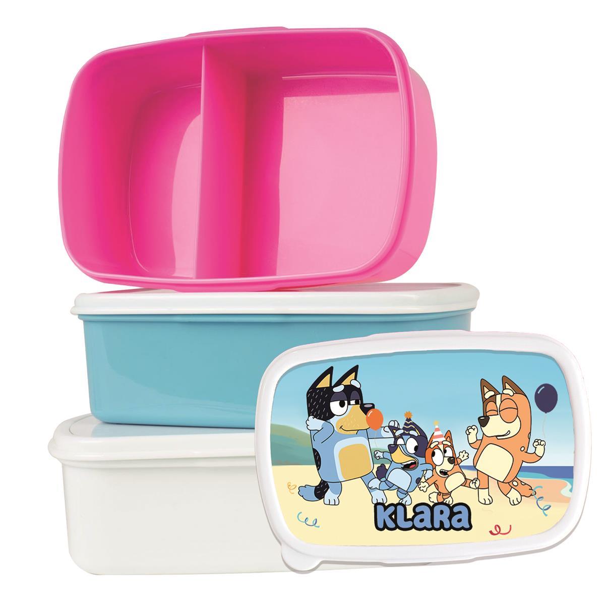 Brotdose mit Namen Bluey 01 – Personalisierte Lunchbox für Schule & Kindergarten versch. Farben