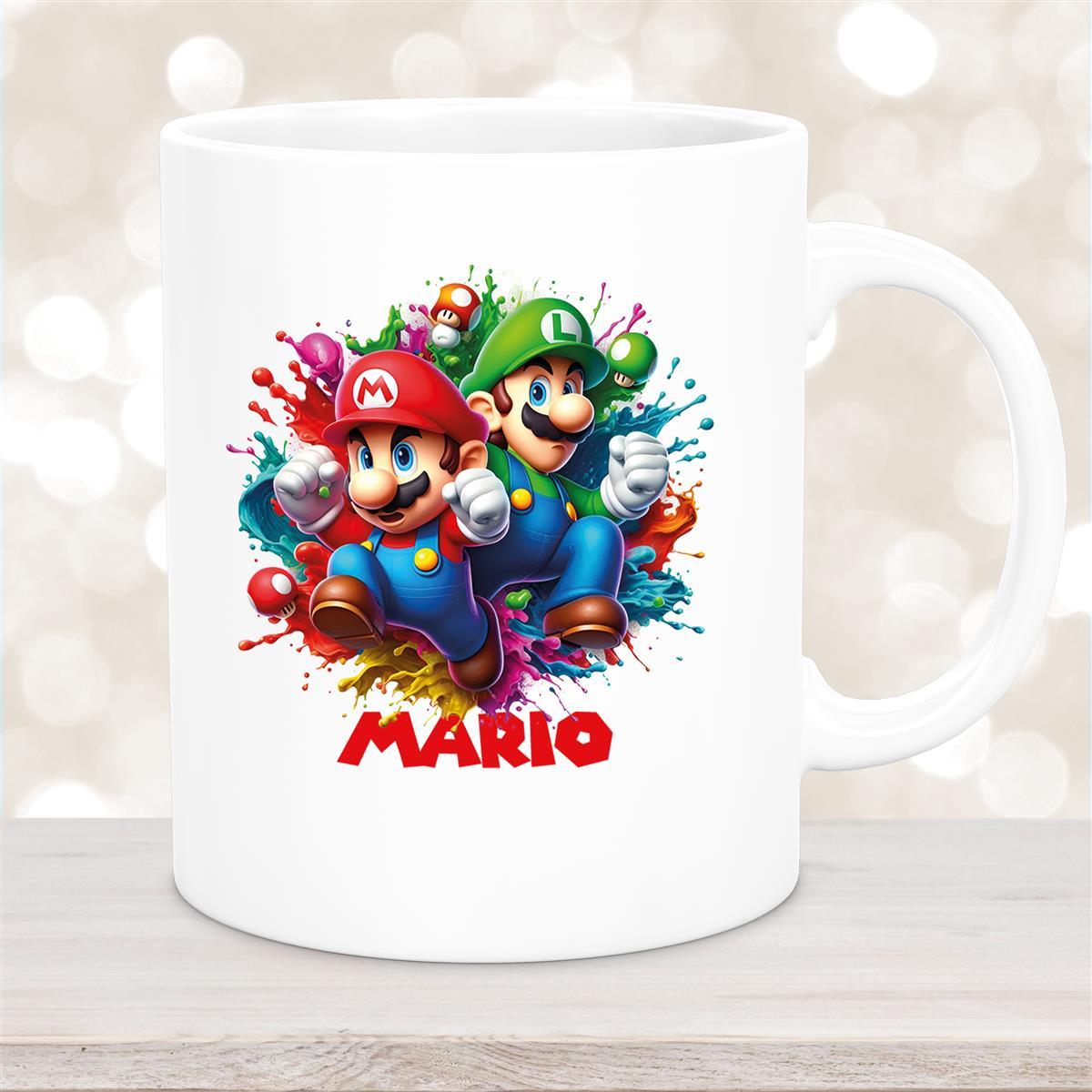 Tasse Wunschname Super-Mario #3 Keramik Kinderbecher personalisiert Weiß