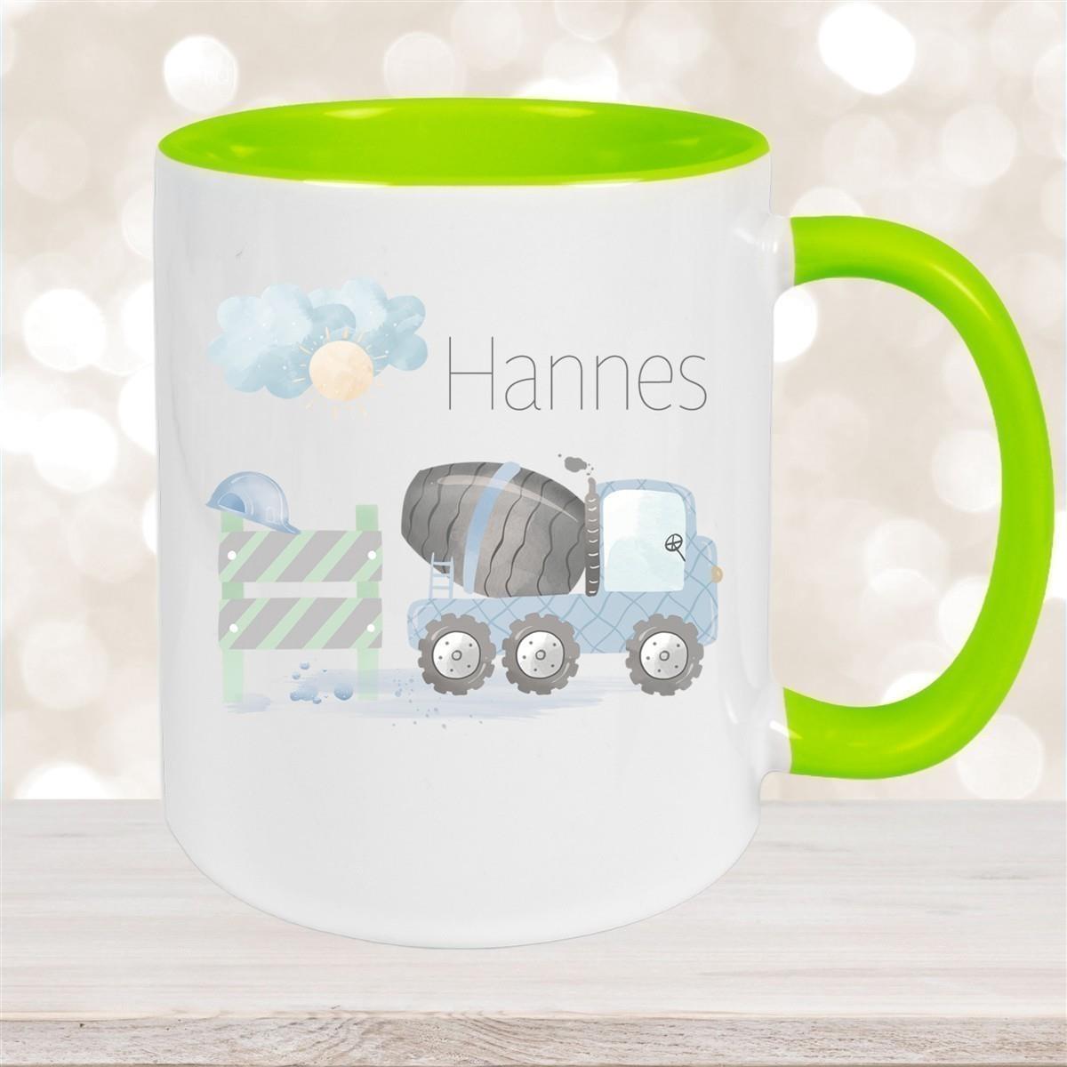 Tasse Wunschname Baustelle Betonmischer 1 Keramik Kinderbecher versch. Farben
