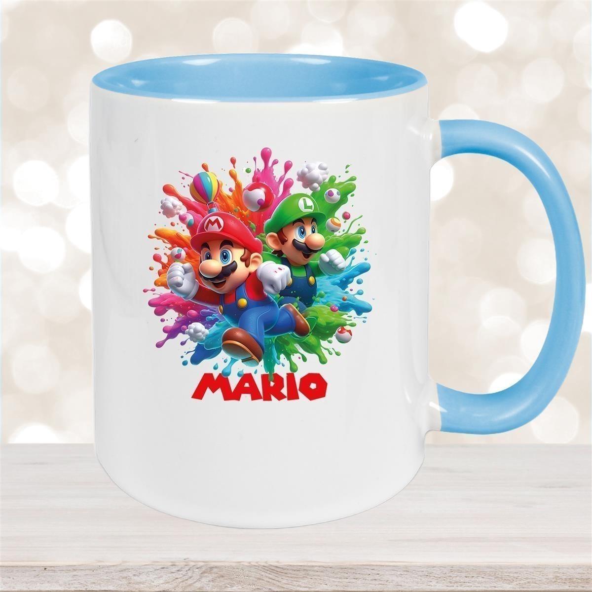 Tasse Wunschname Super-Mario 1 Keramik Kinderbecher personalisiert versch. Farben