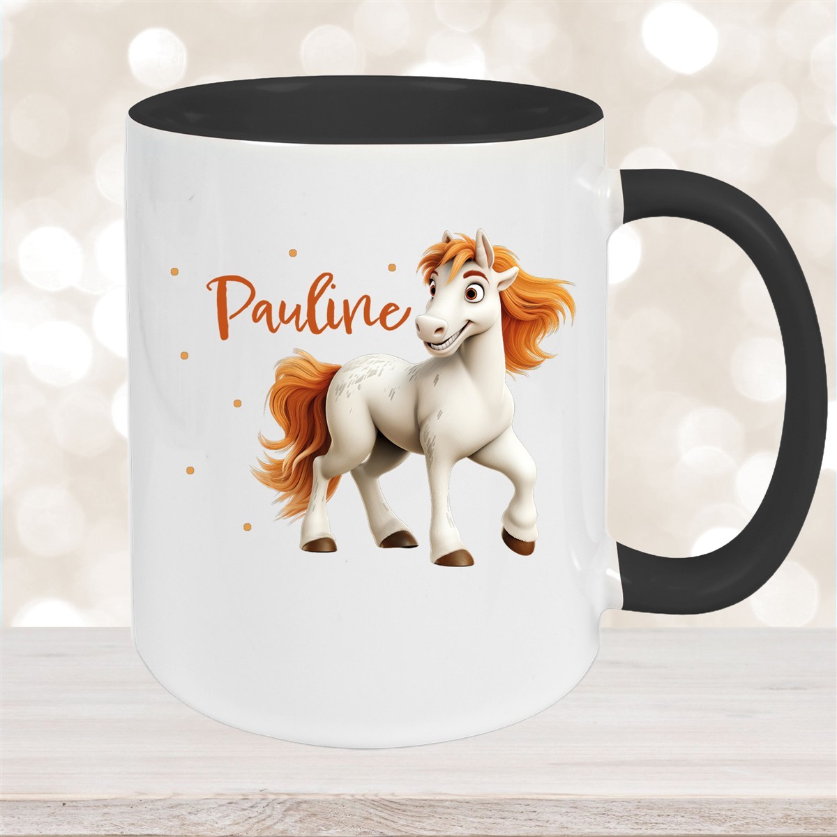 Tasse Pferd #1 Wunschname Keramik Kinderbecher personalisiert Schwarz