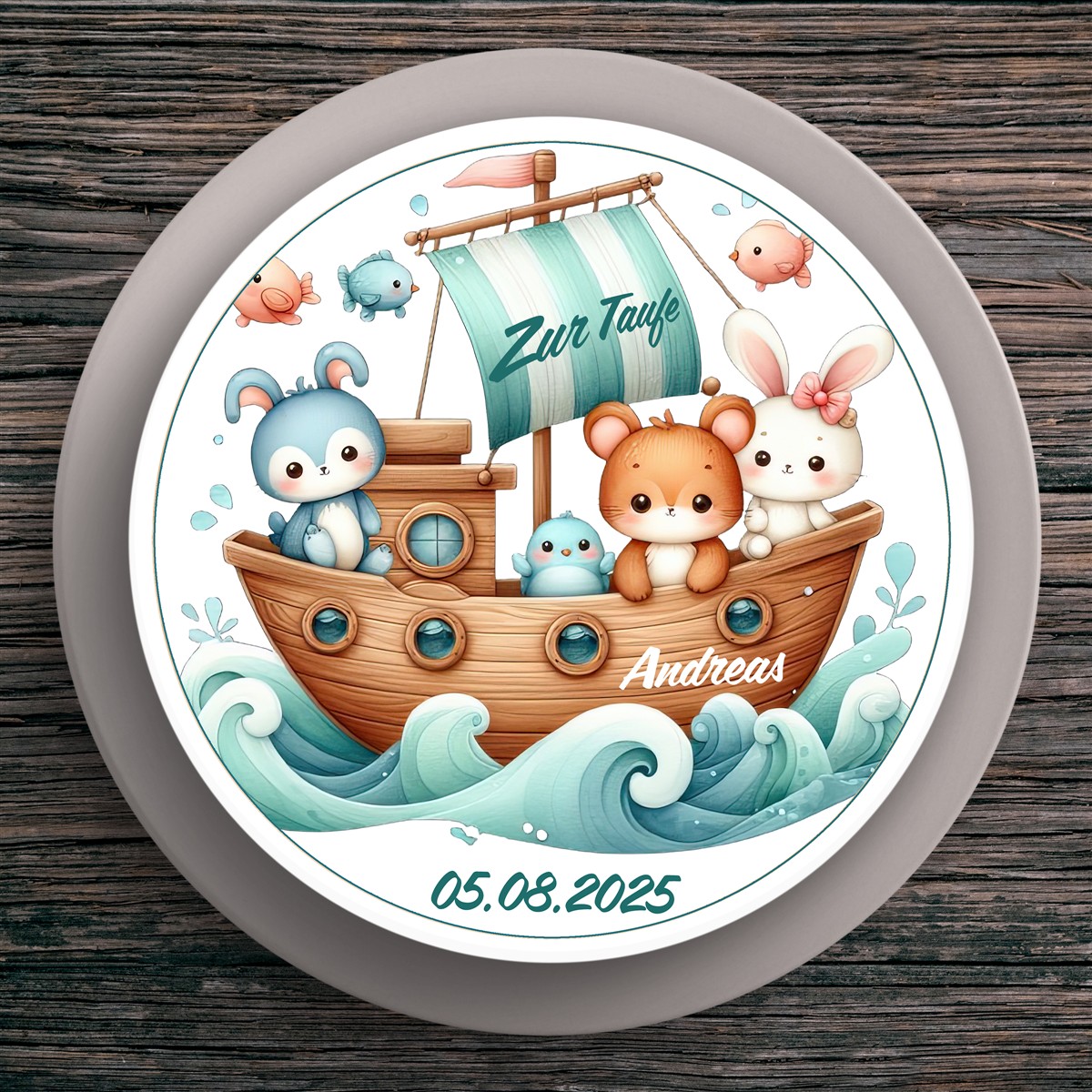 Tortenaufleger Taufe Arche-Noah #4 Name & Datum (20cm)