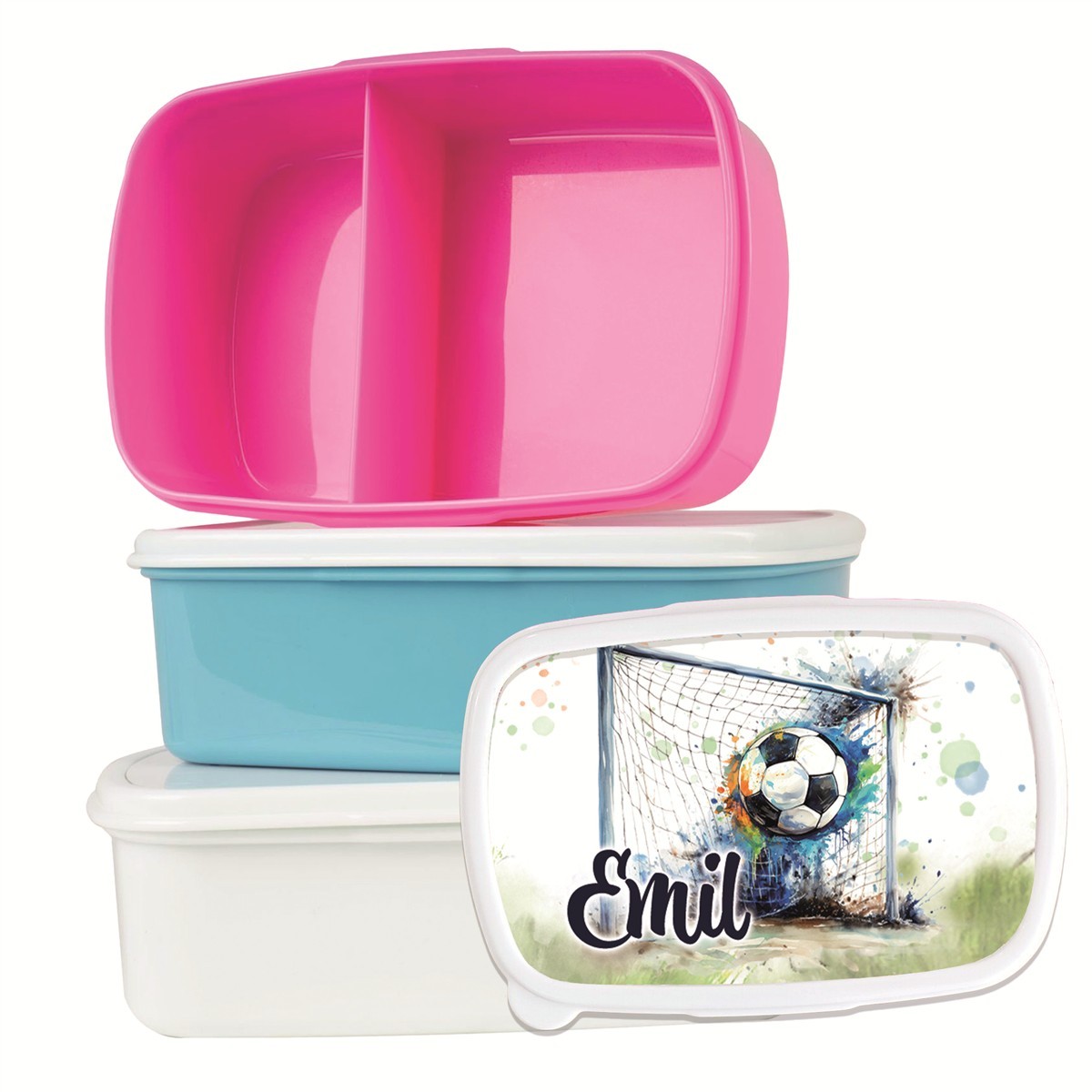 Brotdose mit Namen Fußball #09 – Personalisierte Lunchbox für Schule & Kindergarten versch. Farben