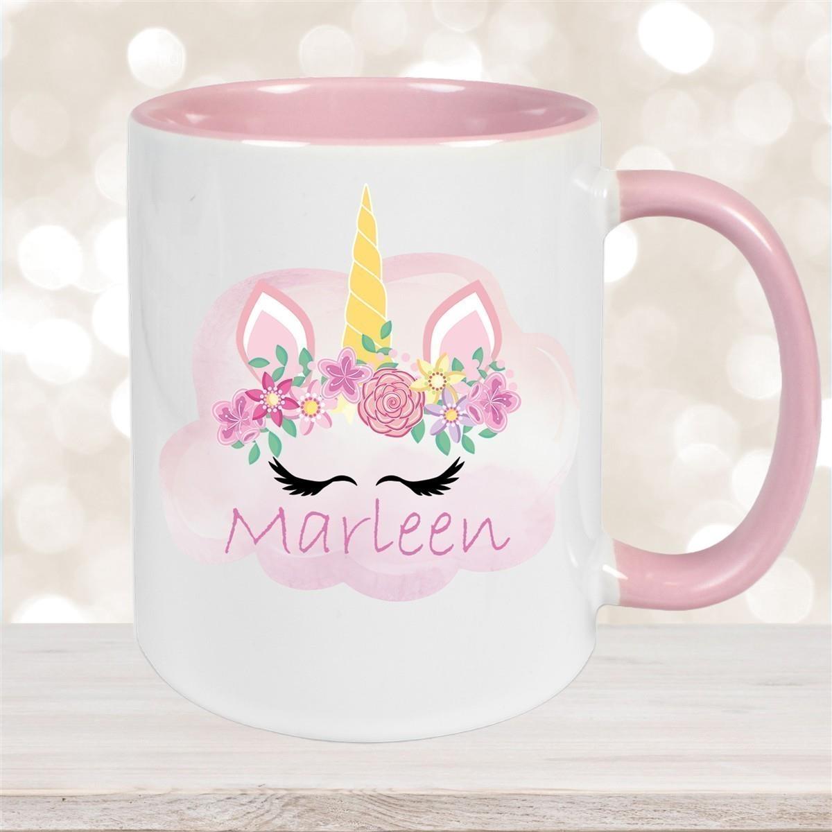Tasse Einhorn 5 Wunschname Keramik Kinderbecher personalisiert versch. Farben