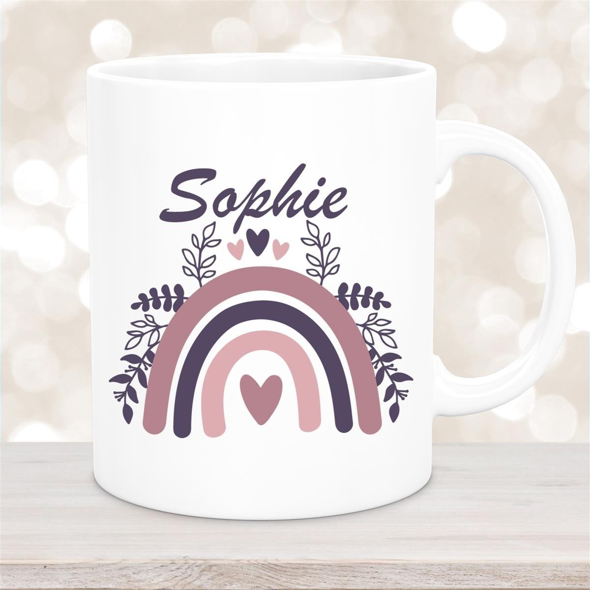 Tasse Regenbogen #8 Wunschname Keramik Kinderbecher Weiß