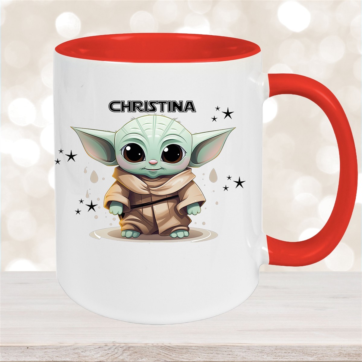 Tasse Wunschname Baby-Yoda #3 Keramik Kinderbecher personalisiert versch. Farben Rot