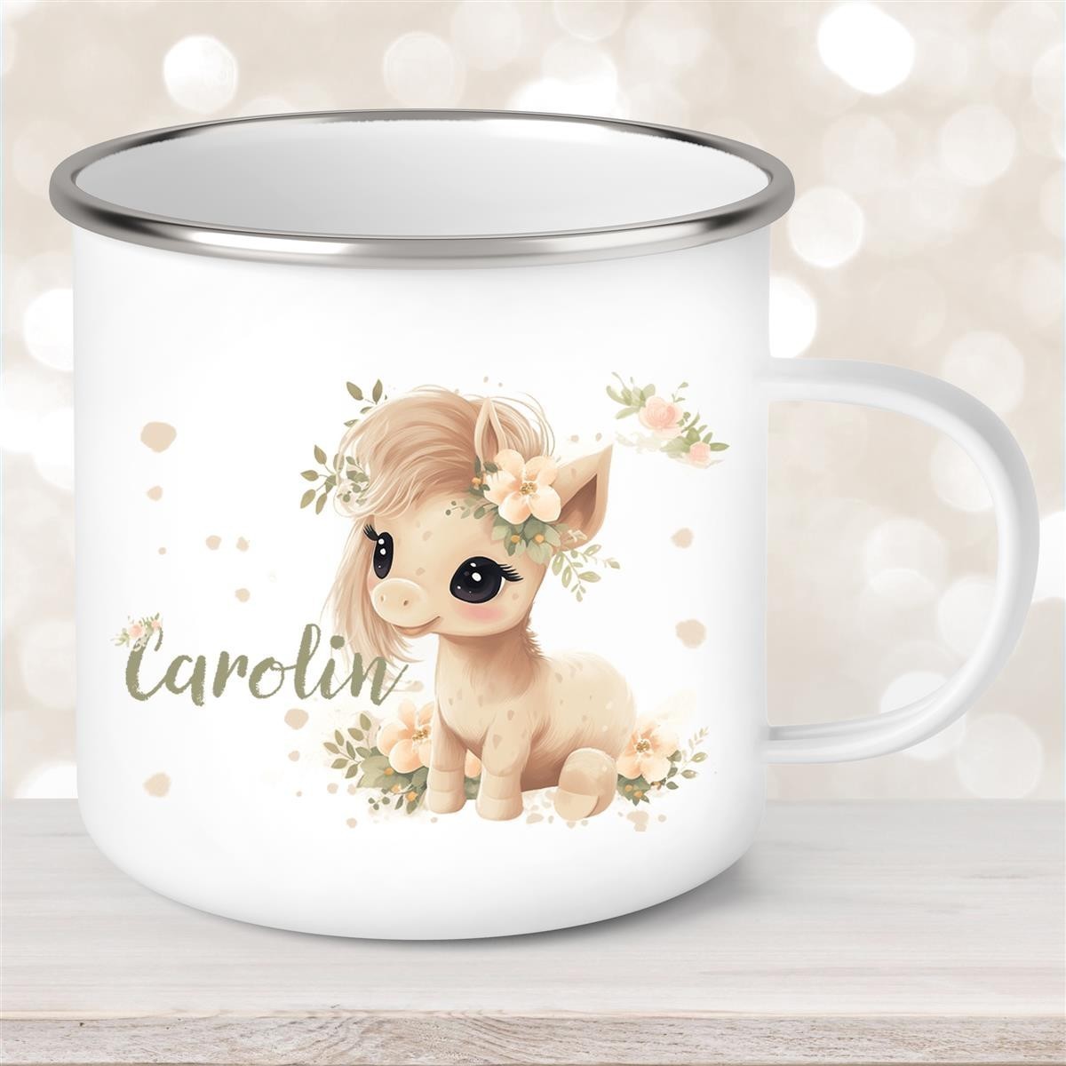 Tasse Pferd #5 Wunschname Emaille Kinderbecher personalisiert Tasse Pferd #5 Wunschname Emaille Kinderbecher personalisiert