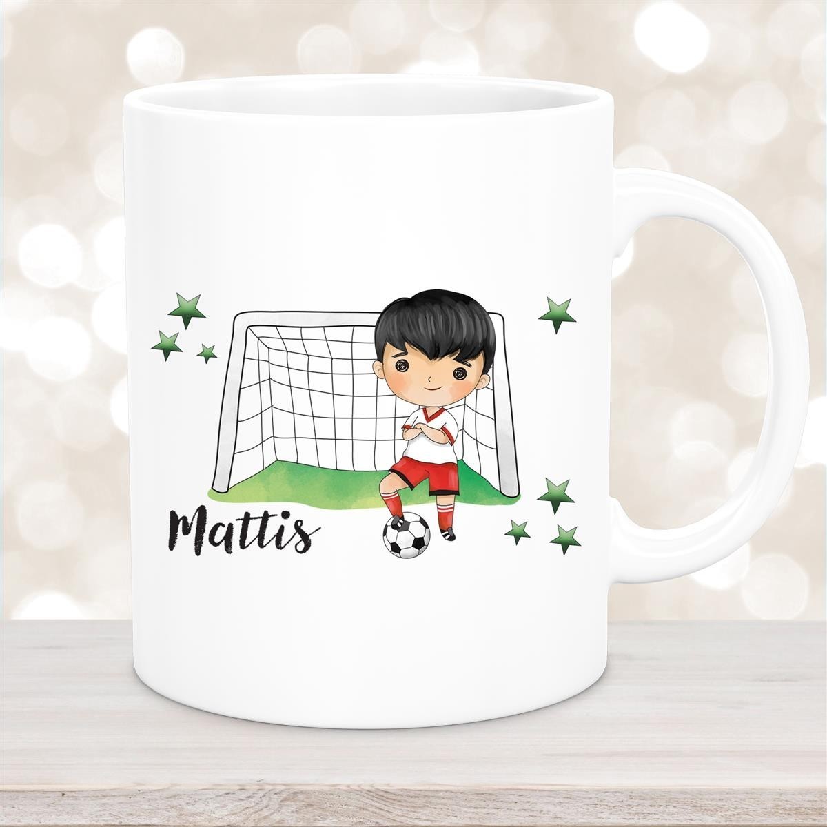 Tasse Fußball #2 Wunschname Keramik Kinderbecher personalisiert Weiß