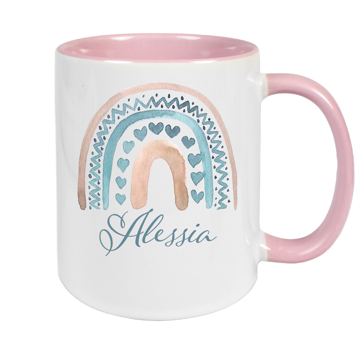 Tasse Wunschname Regenbogen #5 Keramik Kinderbecher Altrosa