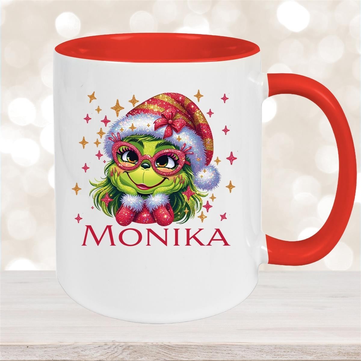 Tasse Wunschname Weihnachten Lady-Grinch #1 Keramik Kinderbecher versch. Farben