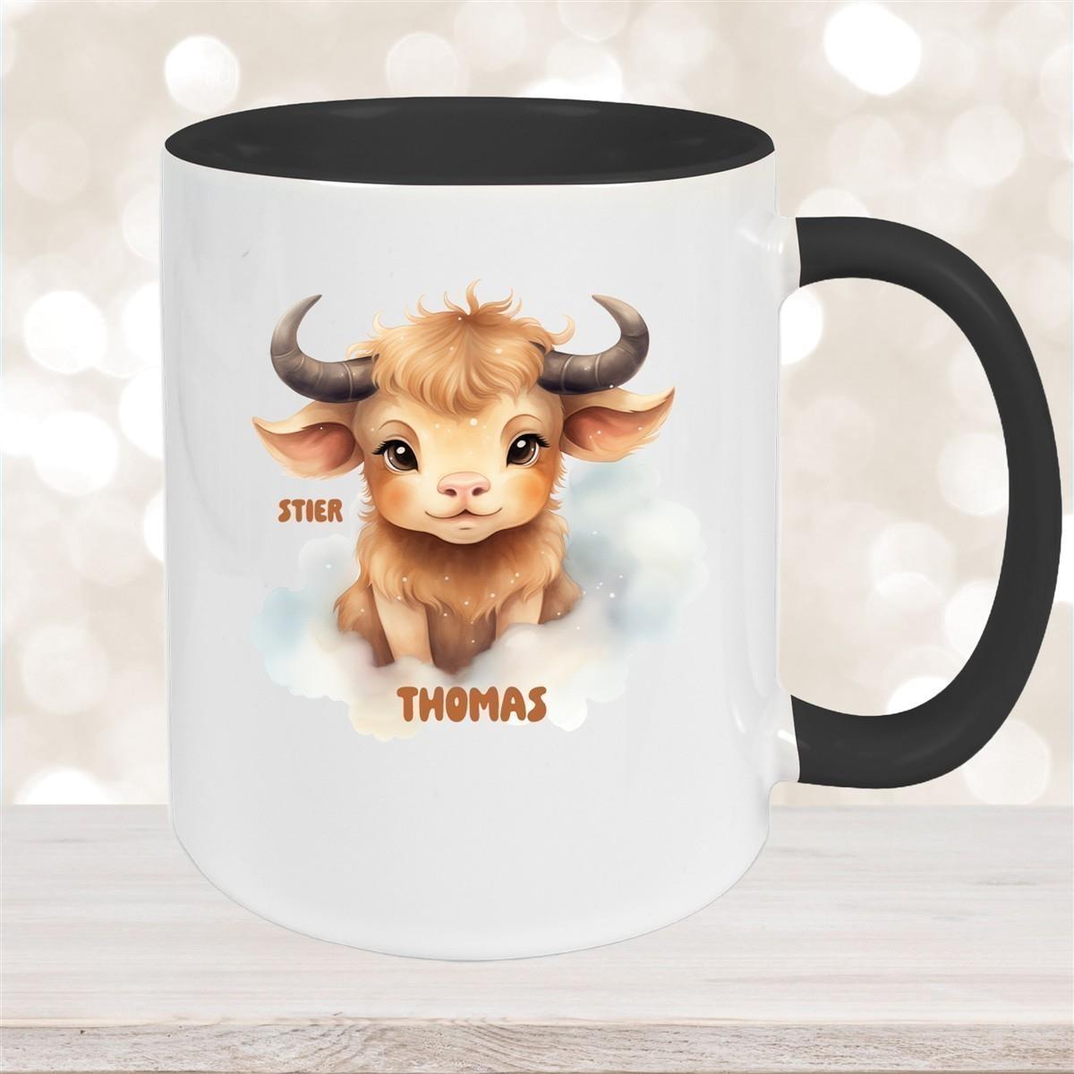Tasse Sternzeichen Kinder Stier 1 Wunschname Keramik Kinderbecher personalisiert versch. Farben