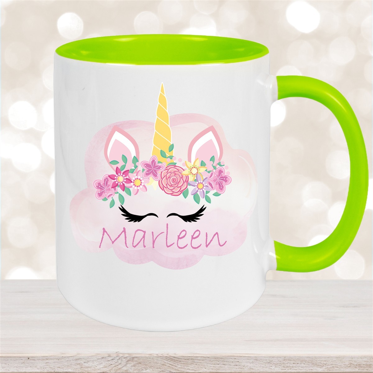 Tasse Einhorn #5 Wunschname Keramik Kinderbecher personalisiert Grün