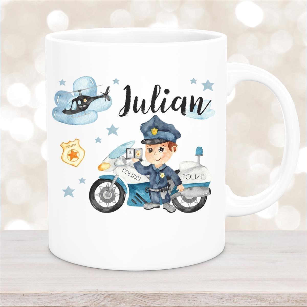 Tasse Polizei 2 Wunschname Keramik Kinderbecher personalisiert versch. Farben