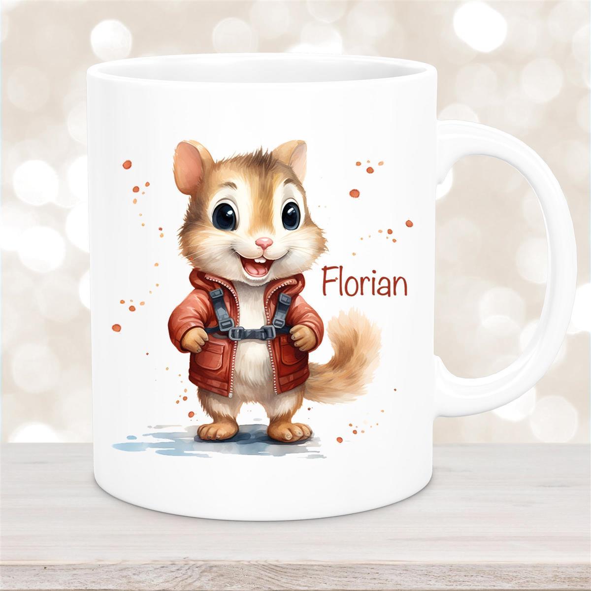 Tasse Wunschname Chipmunk #1 Keramik Kinderbecher personalisiert Weiß