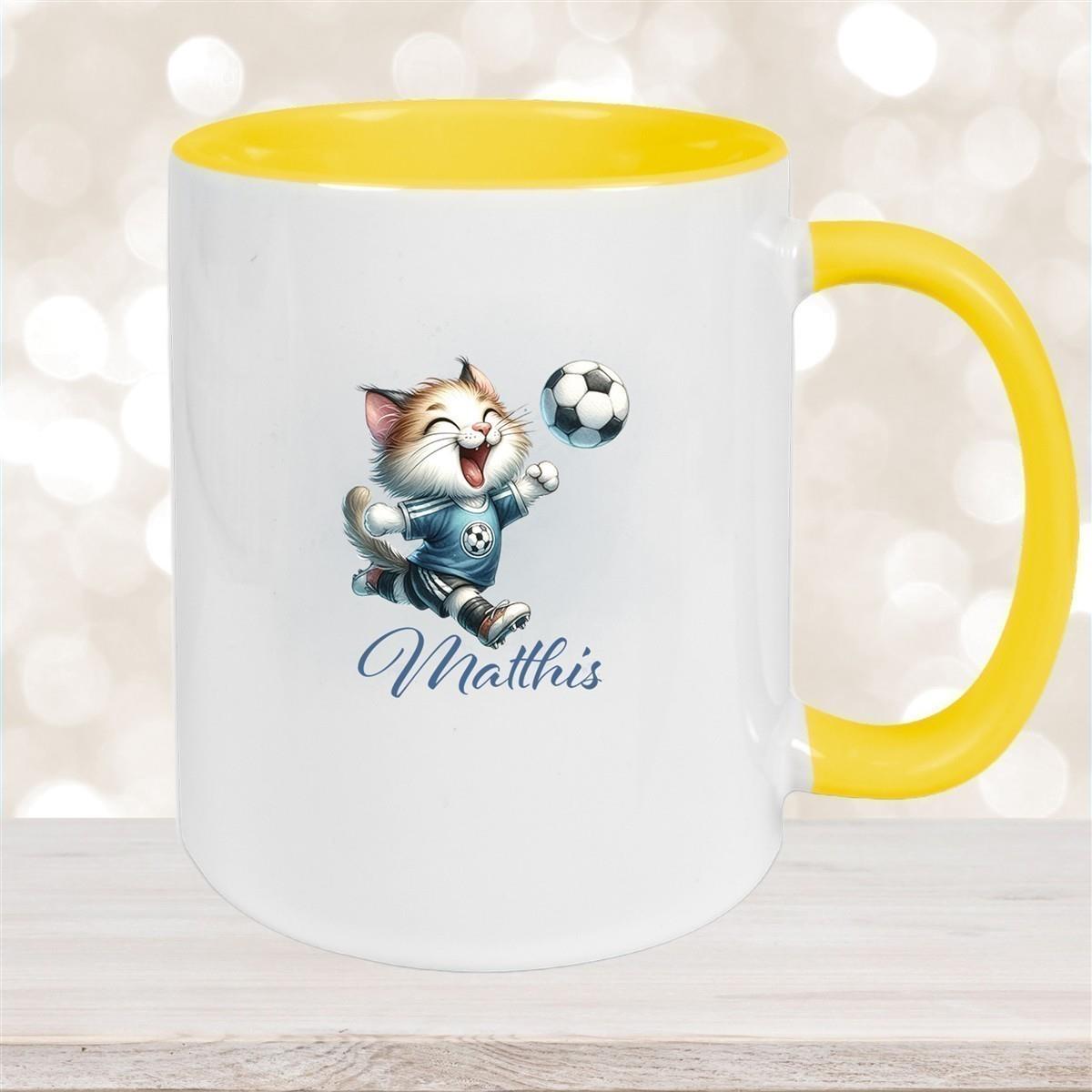 Tasse Wunschname Fußball 18 Personalisiert Katze Keramik Kinderbecher versch. Farben